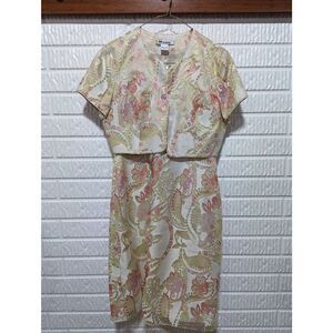 Nygard Women's Peach Floral 2 Piece Open Front Blazer Top & Sheath Dress Size 8